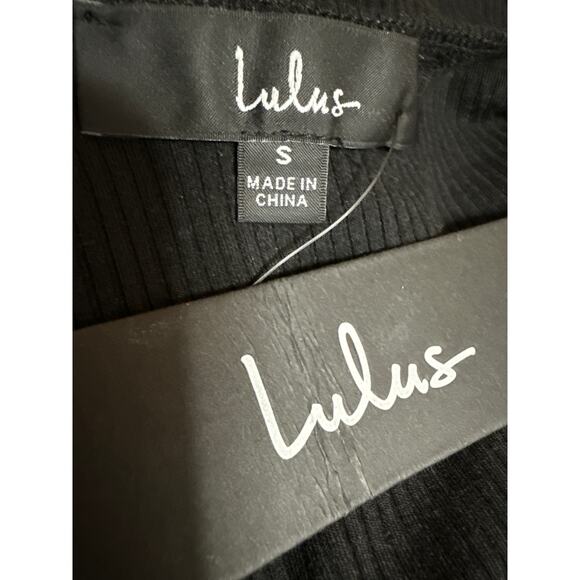 NEW Lulus Black Short Cap Sleeve Tie Ribbed Knit Sculpt Bodysuit Top Size S - Picture 3 of 4